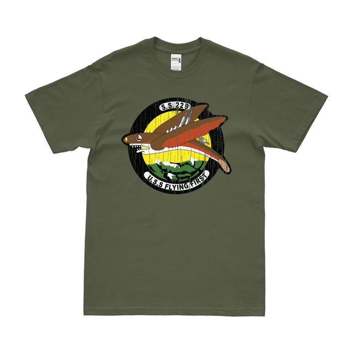 USS Flying Fish (SS-229) Gato-class Submarine T-Shirt Tactically Acquired Military Green Distressed Small