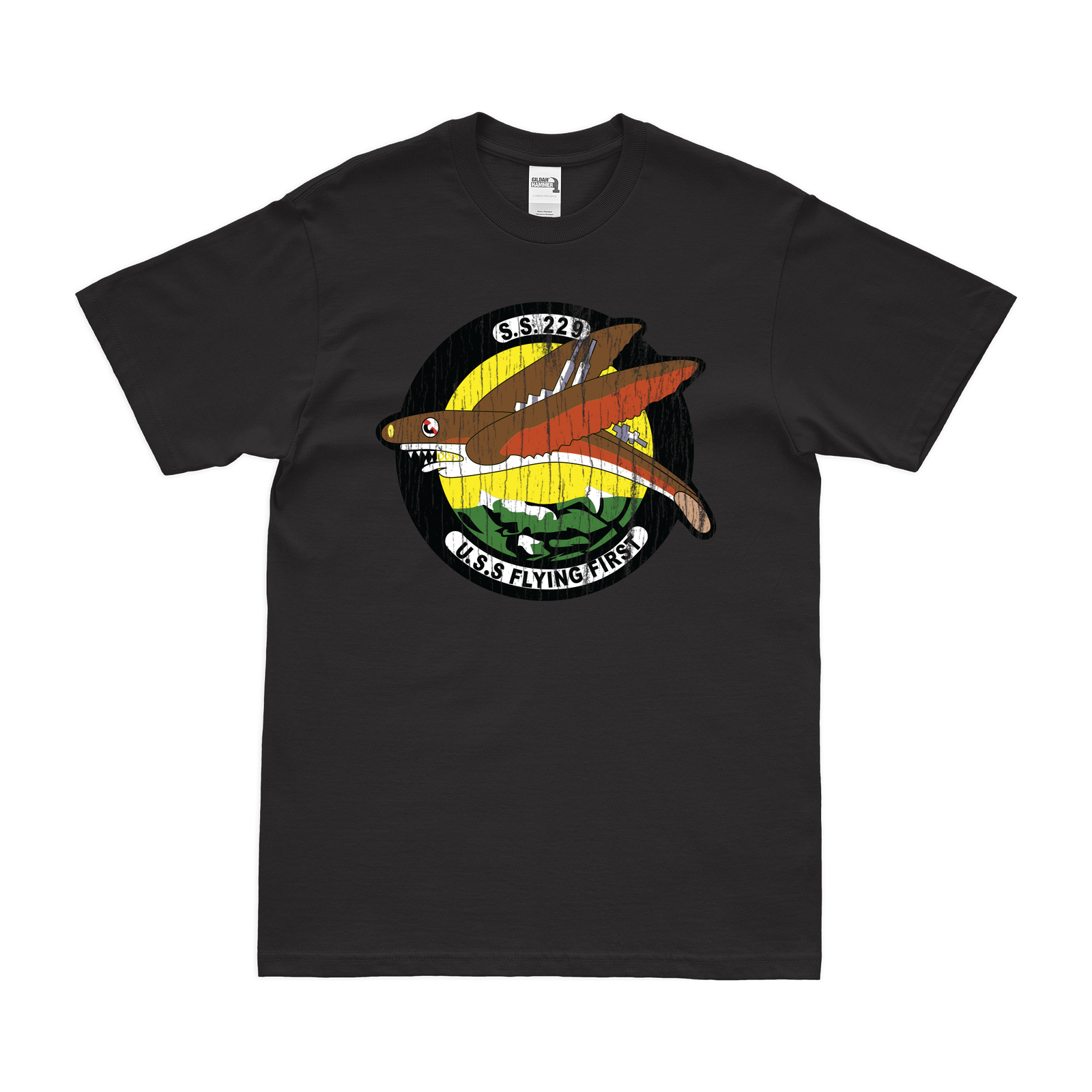 USS Flying Fish (SS-229) Gato-class Submarine T-Shirt Tactically Acquired Black Distressed Small