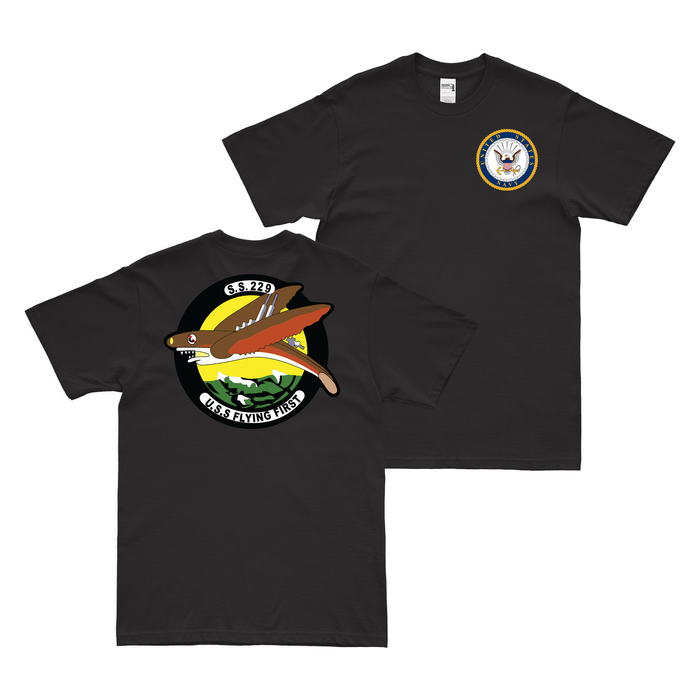 Double-Sided USS Flying Fish (SS-229) Gato-class Submarine T-Shirt Tactically Acquired Black Clean Small