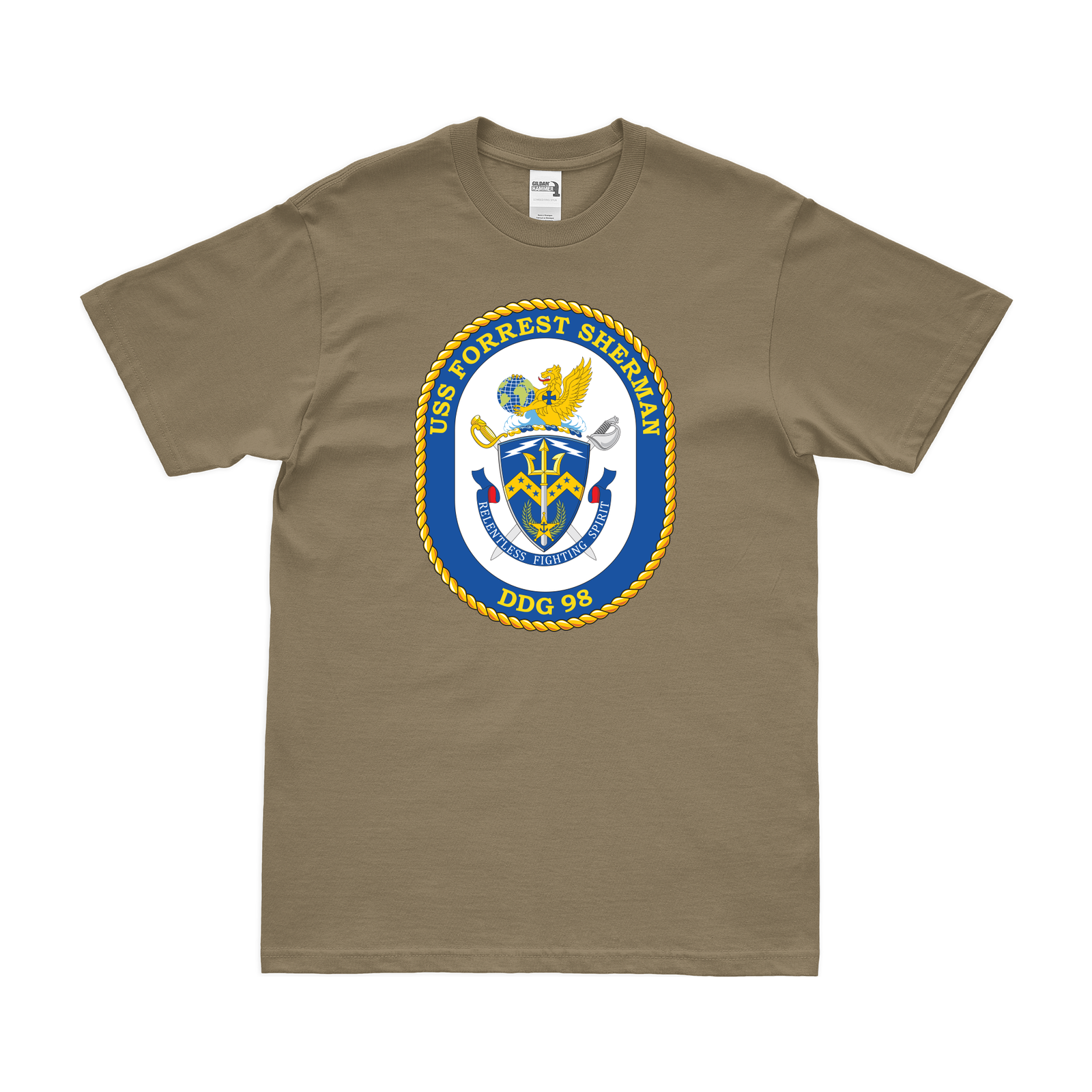 USS Forrest Sherman (DDG-98) Logo Emblem T-Shirt Tactically Acquired Coyote Brown Small 
