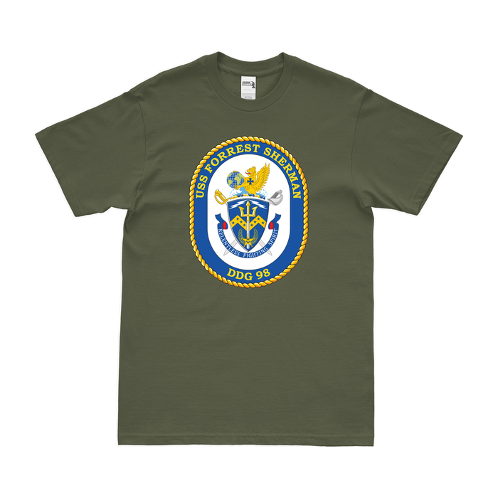 USS Forrest Sherman (DDG-98) Logo Emblem T-Shirt Tactically Acquired Military Green Small 