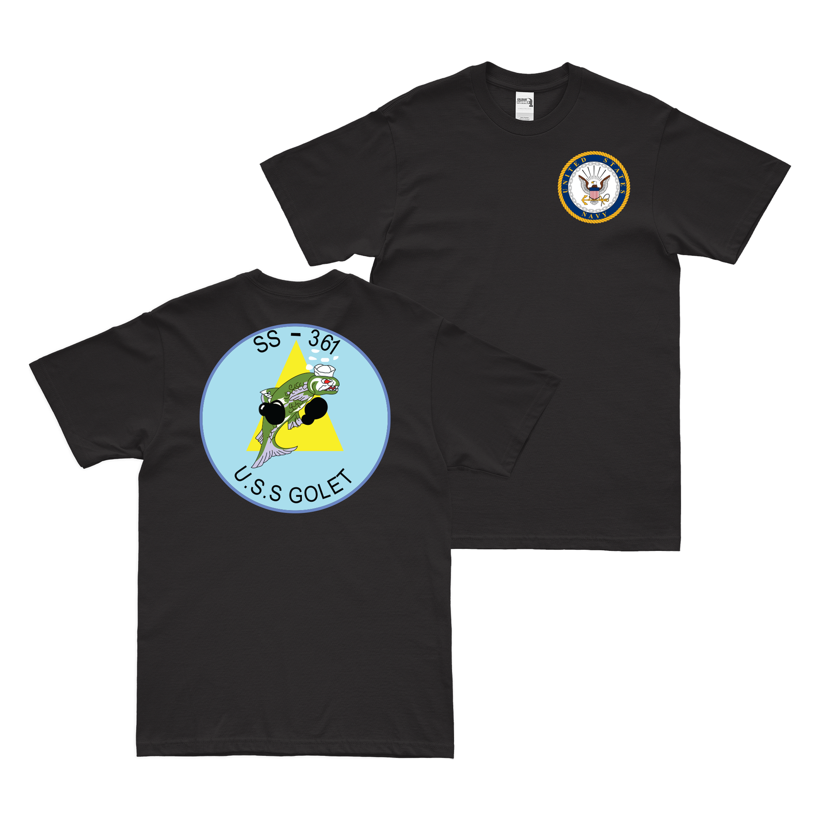 Double-Sided USS Golet (SS-361) Gato-class Submarine T-Shirt Tactically Acquired Black Clean Small
