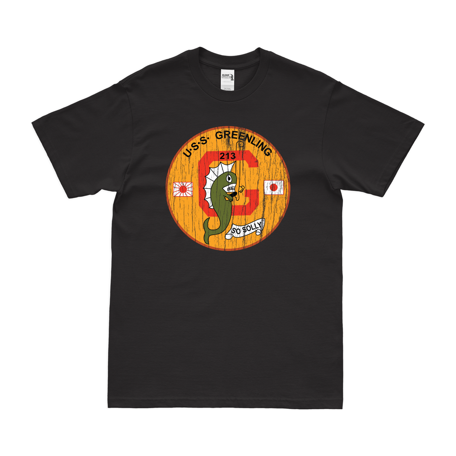 USS Greenling (SS-213) Gato-class Submarine T-Shirt Tactically Acquired Black Distressed Small