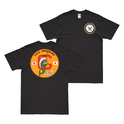 Double-Sided USS Greenling (SS-213) Gato-class Submarine T-Shirt Tactically Acquired Black Clean Small