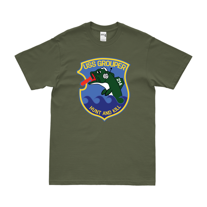 USS Grouper (SS-214) Gato-class Submarine T-Shirt Tactically Acquired Military Green Clean Small