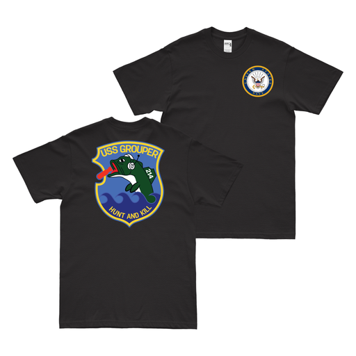 Double-Sided USS Grouper (SS-214) Gato-class Submarine T-Shirt Tactically Acquired Black Clean Small