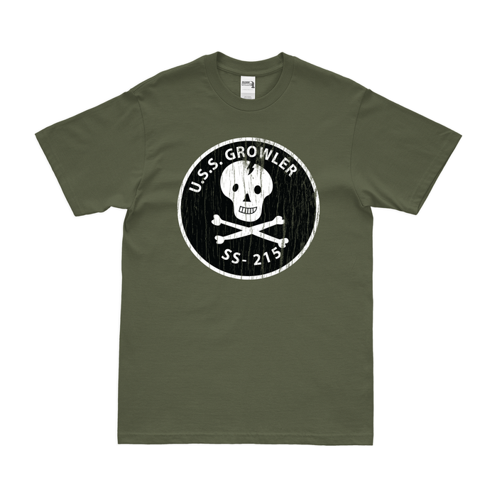 USS Growler (SS-215) Gato-class Submarine T-Shirt Tactically Acquired Military Green Distressed Small