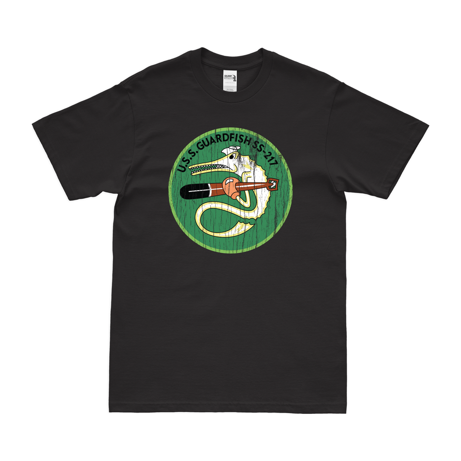USS Guardfish (SS-217) Gato-class Submarine T-Shirt Tactically Acquired Black Distressed Small