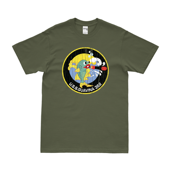 USS Guavina (SS-362) Submarine T-Shirt Tactically Acquired Military Green Distressed Small