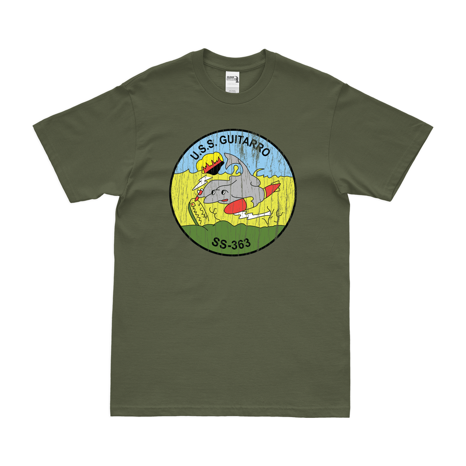 USS Guitarro (SS-363) Gato-class Submarine T-Shirt Tactically Acquired Military Green Distressed Small