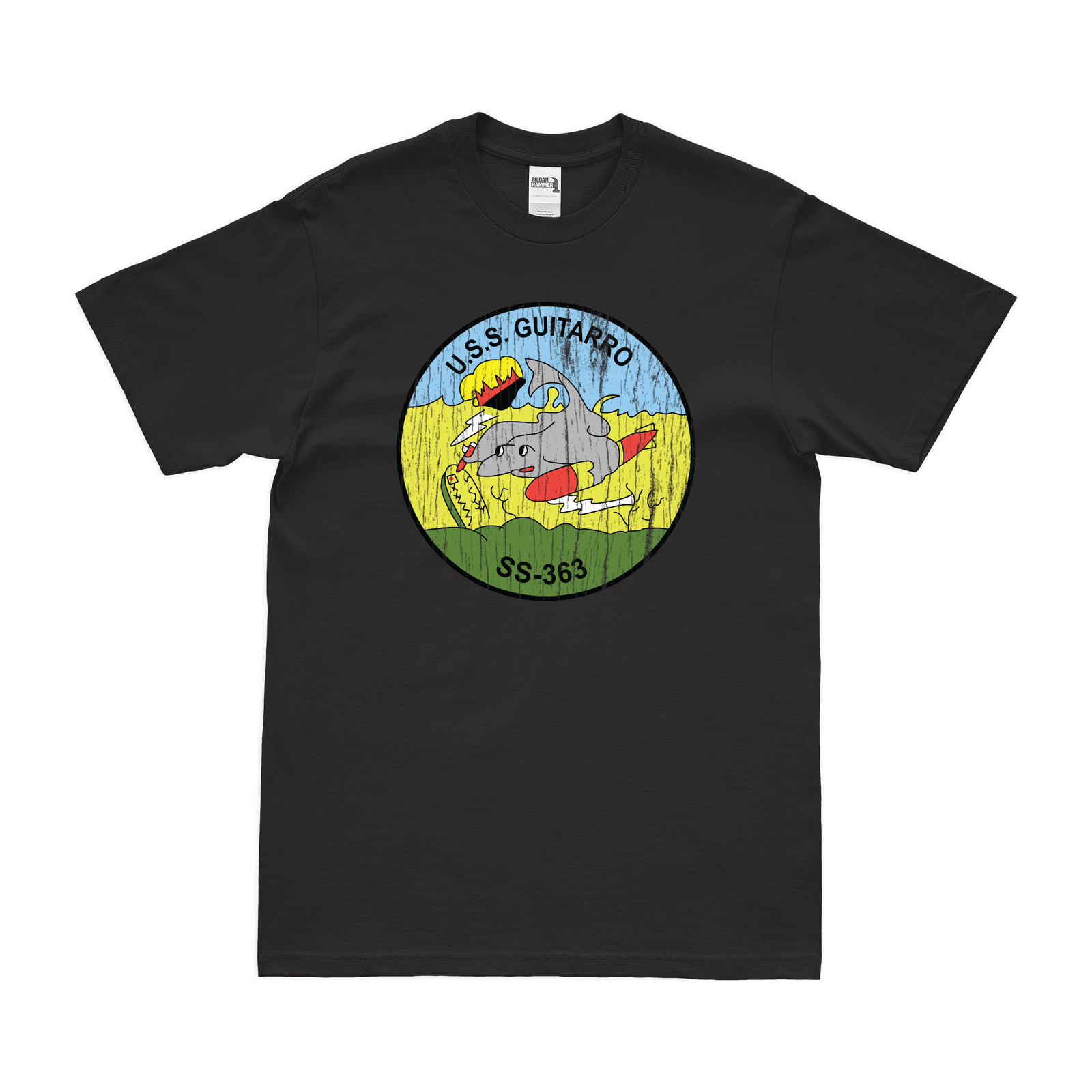 USS Guitarro (SS-363) Gato-class Submarine T-Shirt Tactically Acquired Black Distressed Small