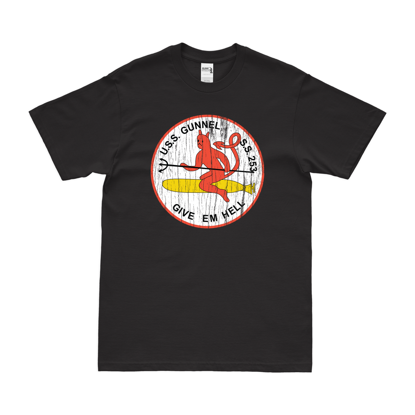 USS Gunnel (SS-253) Gato-class Submarine T-Shirt Tactically Acquired Black Distressed Small