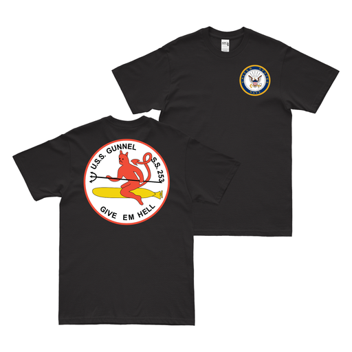 Double-Sided USS Gunnel (SS-253) Gato-class Submarine T-Shirt Tactically Acquired Black Clean Small