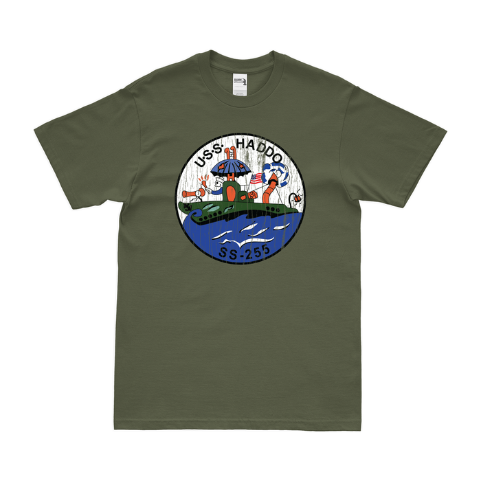 USS Haddo (SS-255) Gato-class Submarine T-Shirt Tactically Acquired Military Green Distressed Small