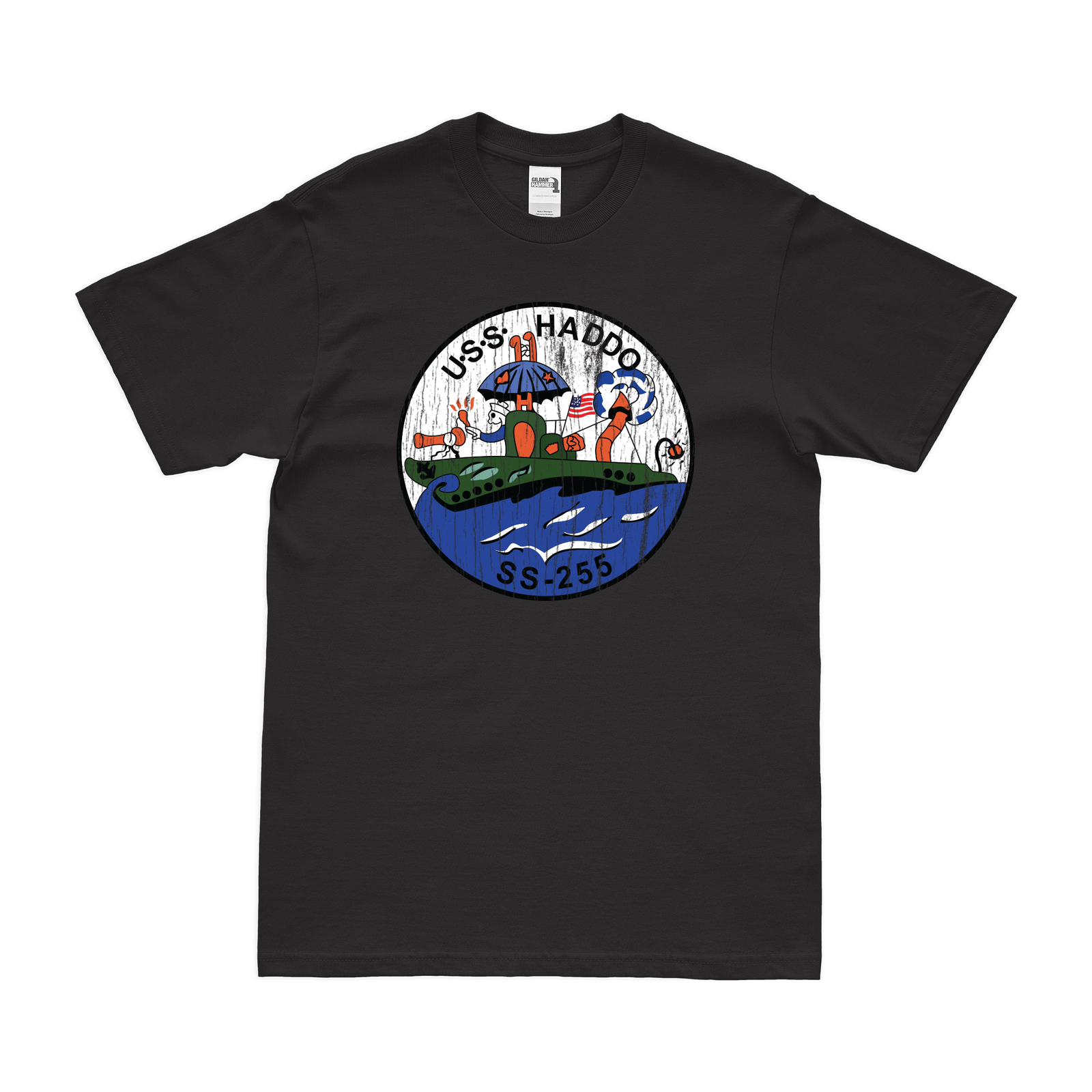 USS Haddo (SS-255) Gato-class Submarine T-Shirt Tactically Acquired Black Distressed Small