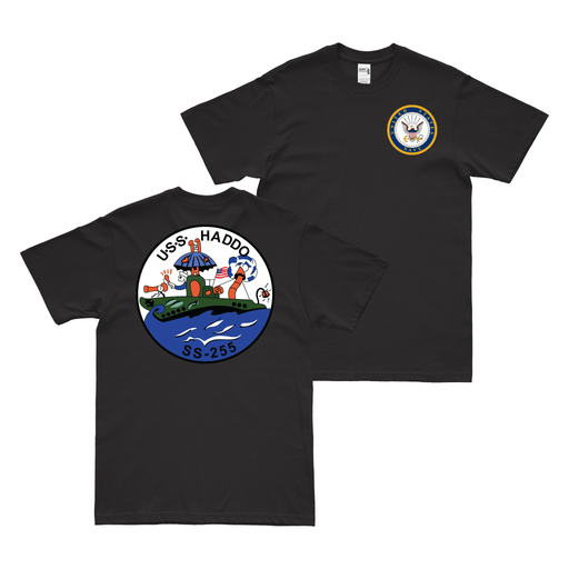 Double-Sided USS Haddo (SS-255) Gato-class Submarine T-Shirt Tactically Acquired Black Clean Small