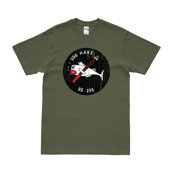 USS Hake (SS-256) Gato-class Submarine T-Shirt Tactically Acquired Military Green Distressed Small