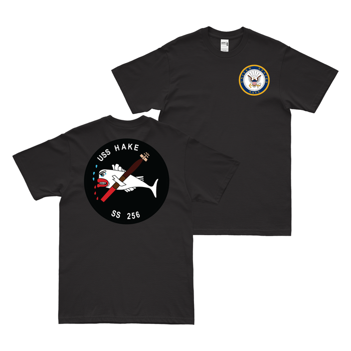 Double-Sided USS Hake (SS-256) Gato-class Submarine T-Shirt Tactically Acquired Black Clean Small