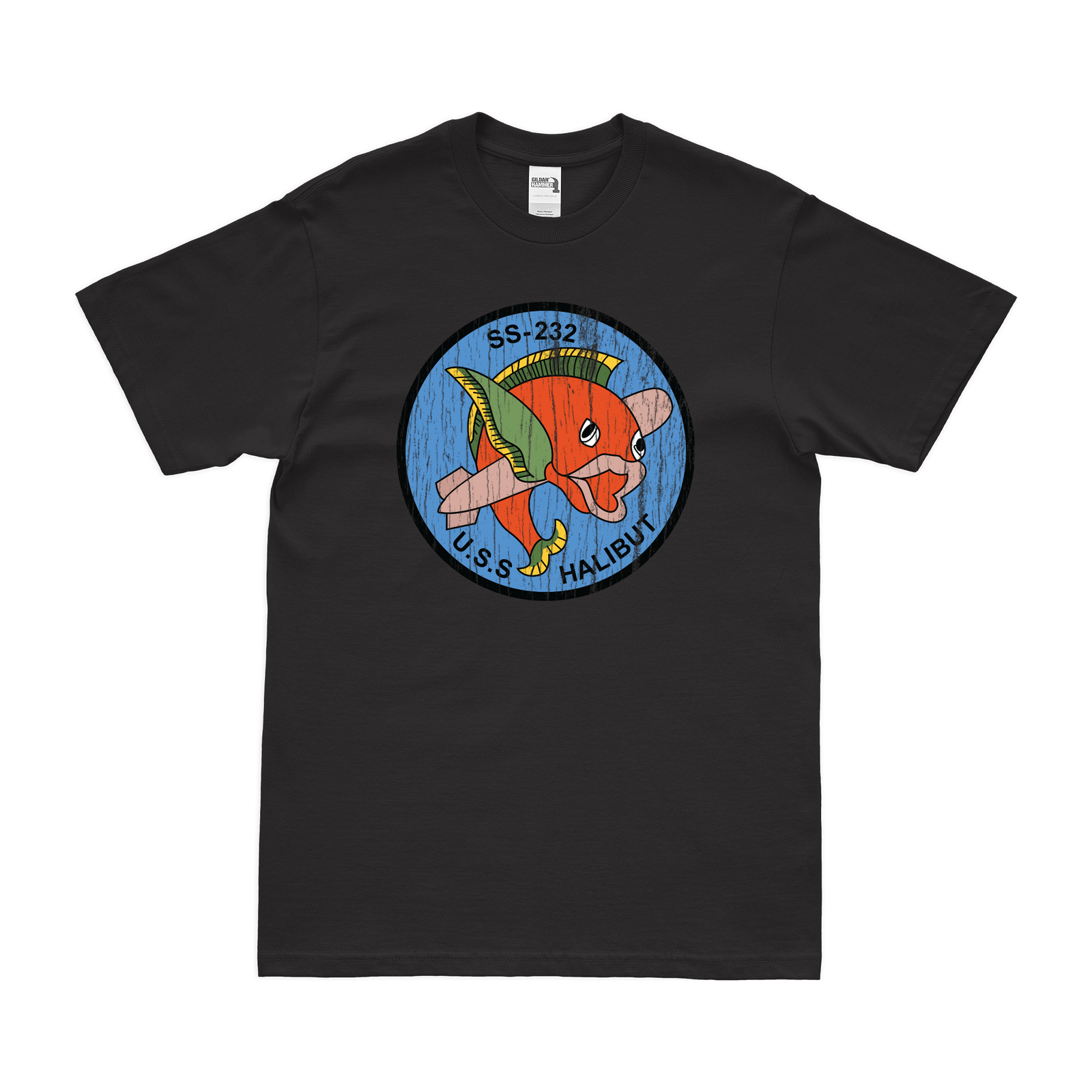 USS Halibut (SS-232) Gato-class Submarine T-Shirt Tactically Acquired Black Distressed Small