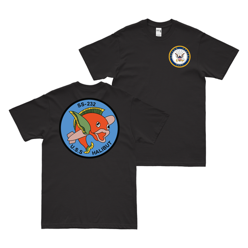 Double-Sided USS Halibut (SS-232) Gato-class Submarine T-Shirt Tactically Acquired Black Clean Small