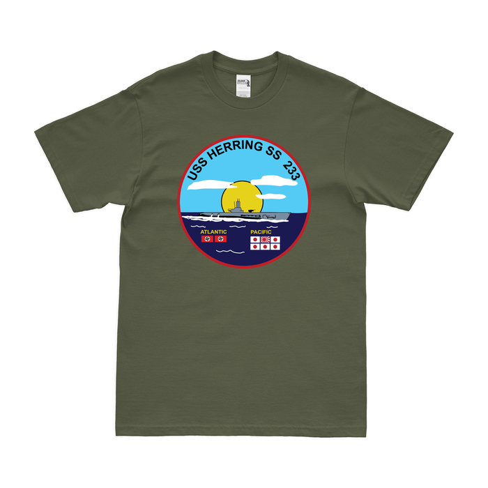USS Herring (SS-233) Gato-class Submarine T-Shirt Tactically Acquired Military Green Clean Small