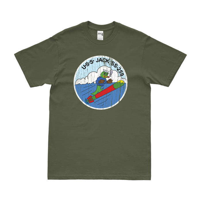 USS Jack (SS-259) Gato-class Submarine T-Shirt Tactically Acquired Military Green Distressed Small