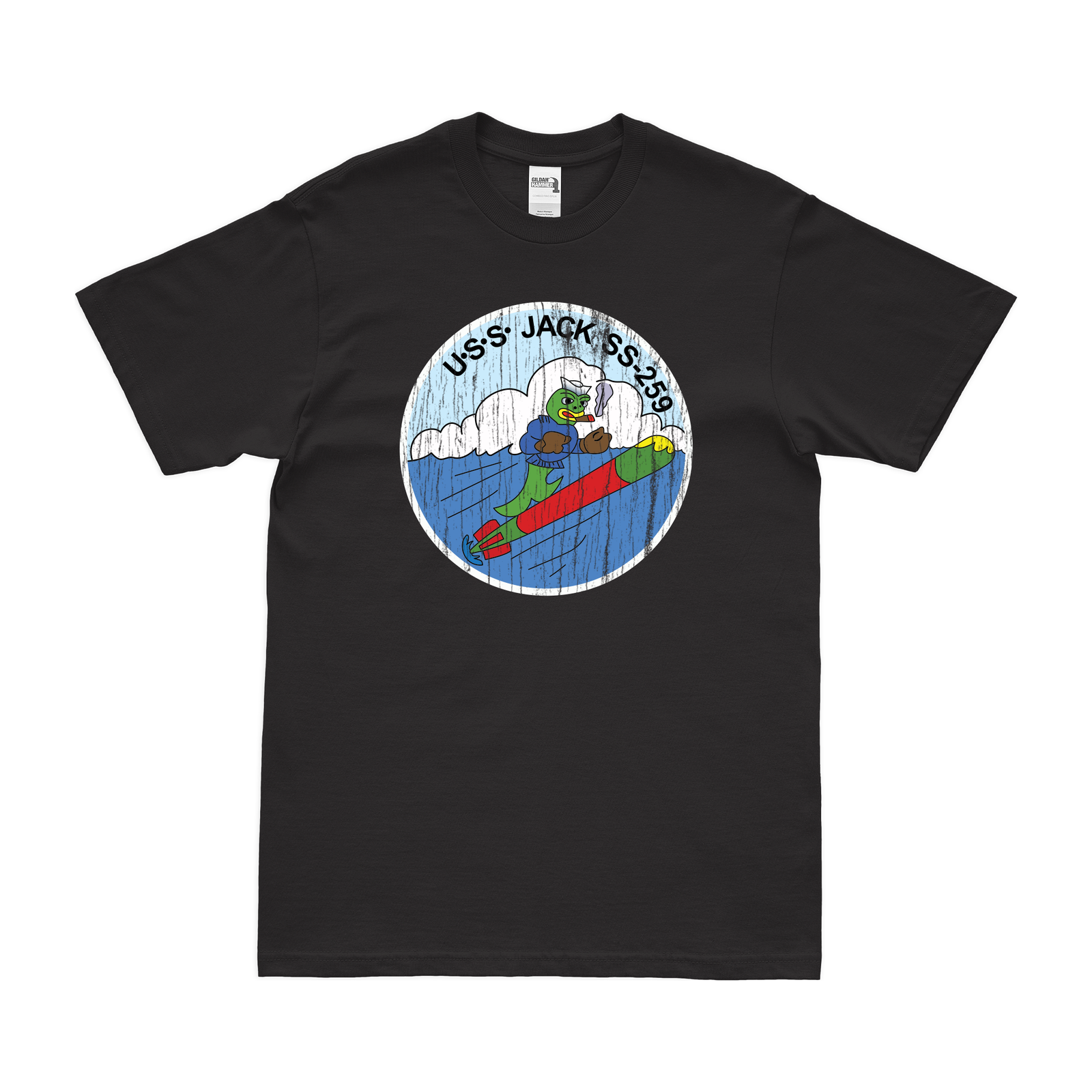 USS Jack (SS-259) Gato-class Submarine T-Shirt Tactically Acquired Black Distressed Small