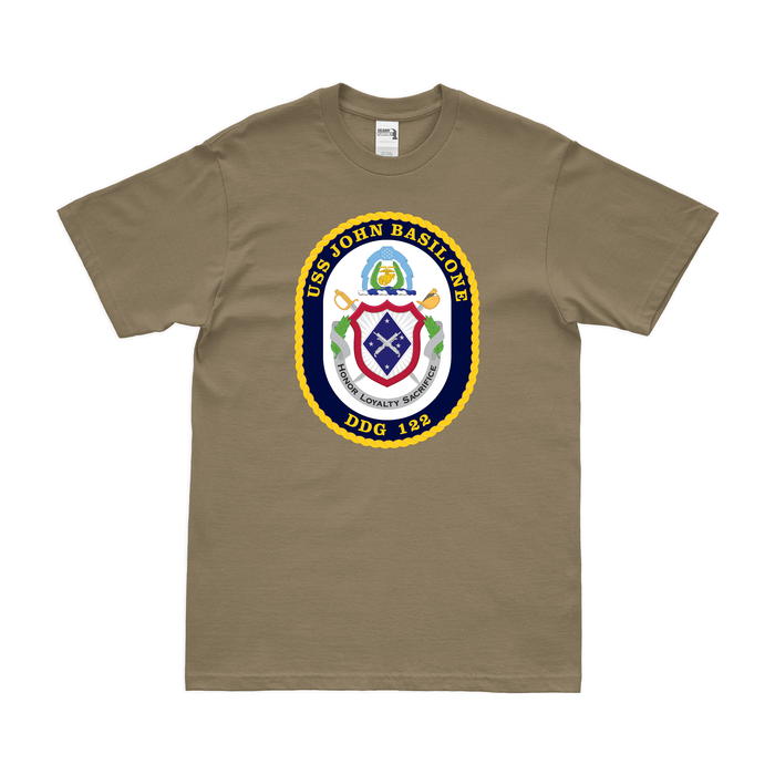 USS John Basilone (DDG-122) Logo Emblem T-Shirt Tactically Acquired Small Coyote Brown 