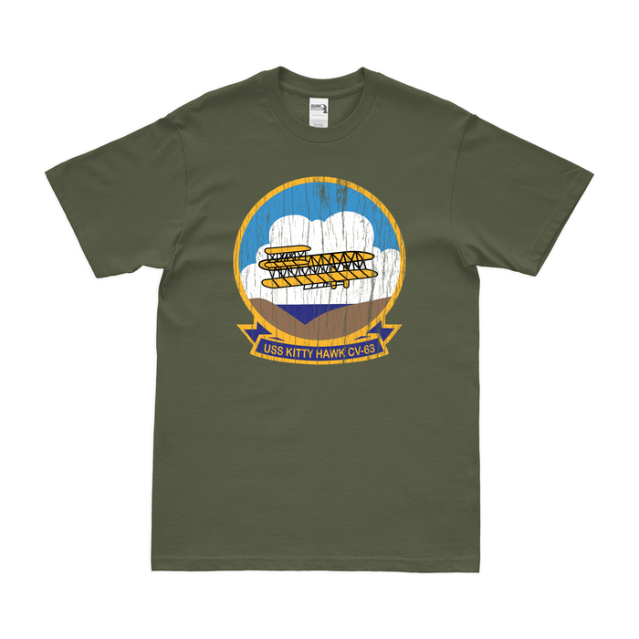 USS Kitty Hawk (CV-63) T-Shirt Tactically Acquired Military Green Distressed Small