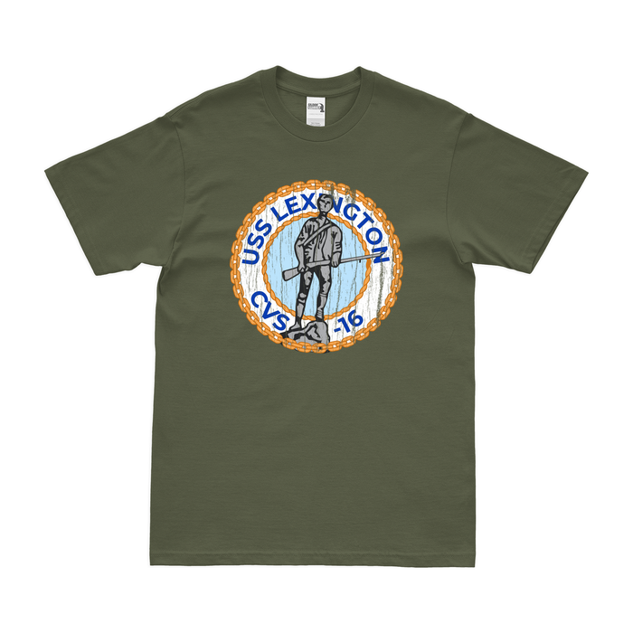 USS Lexington (CVS-16) T-Shirt Tactically Acquired Military Green Distressed Small