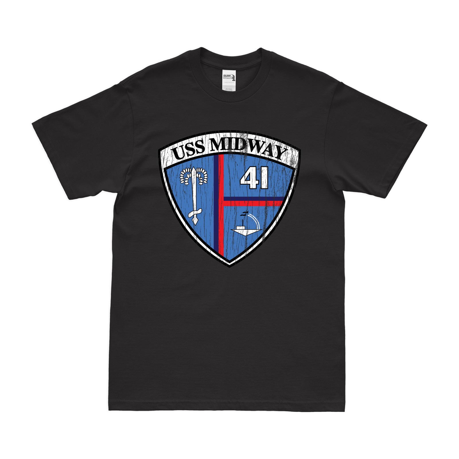 USS Midway (CV-41) T-Shirt Tactically Acquired Black Distressed Small