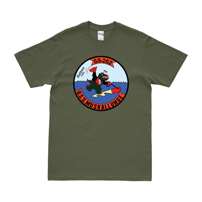 USS Muskallunge (SS-262) Gato-class Submarine T-Shirt Tactically Acquired Military Green Clean Small
