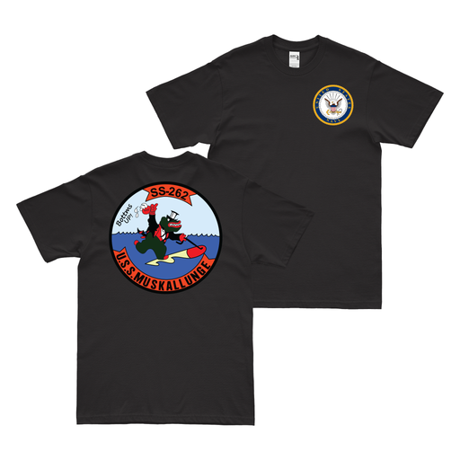 Double-Sided USS Muskallunge (SS-262) Gato-class Submarine T-Shirt Tactically Acquired Black Clean Small