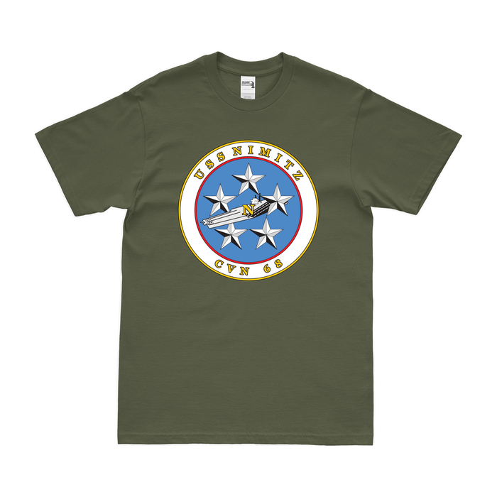 USS Nimitz (CVN-68) Logo T-Shirt Tactically Acquired Military Green Clean Small