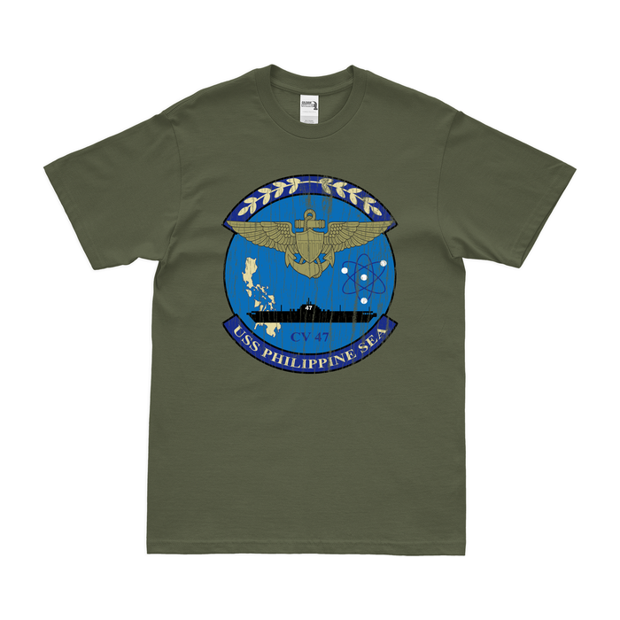 USS Philippine Sea (CV-47) T-Shirt Tactically Acquired Military Green Distressed Small