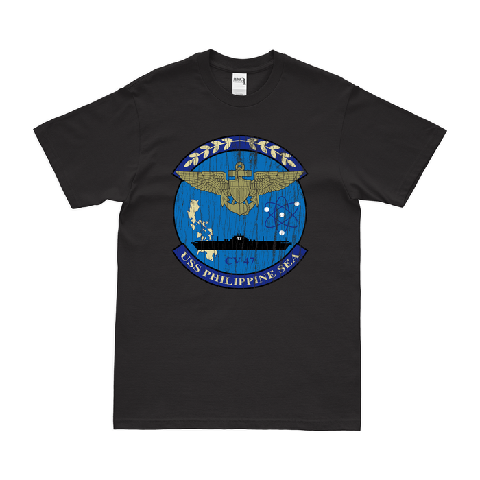 USS Philippine Sea (CV-47) T-Shirt Tactically Acquired Black Distressed Small