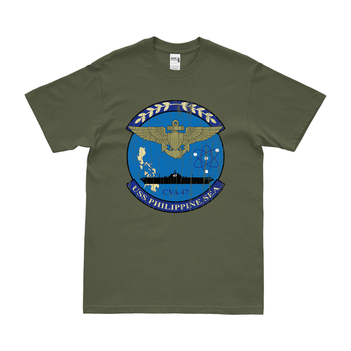 USS Philippine Sea (CVA-47) T-Shirt Tactically Acquired Military Green Distressed Small