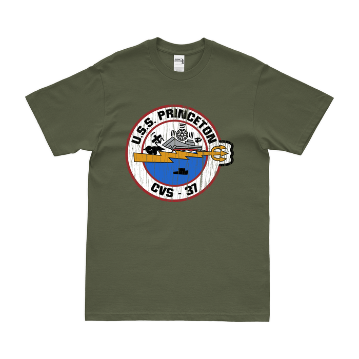 USS Princeton (CVS-37) T-Shirt Tactically Acquired Military Green Distressed Small