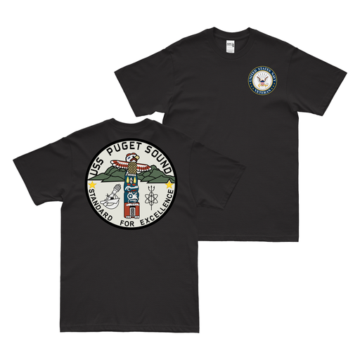 Double-Sided USS Puget Sound (AD-38) Veteran T-Shirt Tactically Acquired Black Clean Small