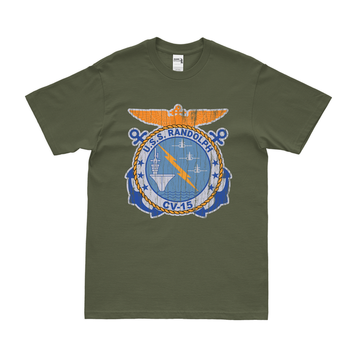 USS Randolph (CV-15) T-Shirt Tactically Acquired Military Green Distressed Small