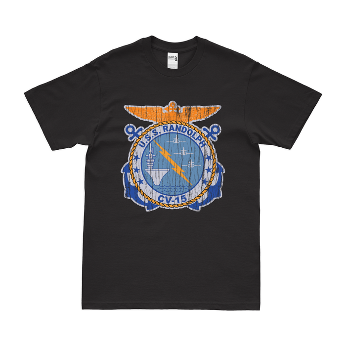 USS Randolph (CV-15) T-Shirt Tactically Acquired Black Distressed Small