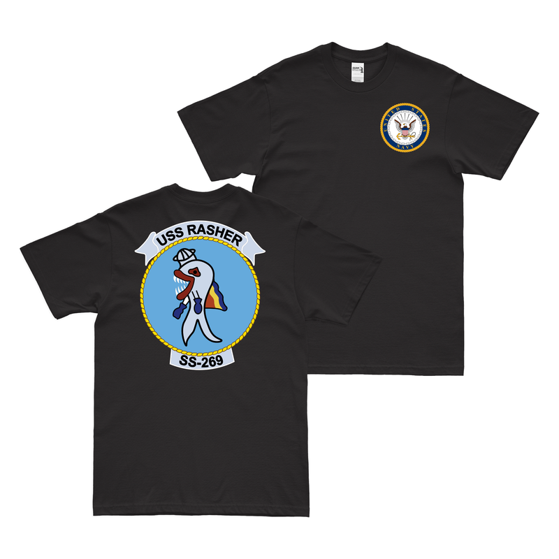 Double-Sided USS Rasher (SS-269) Gato-class Submarine T-Shirt