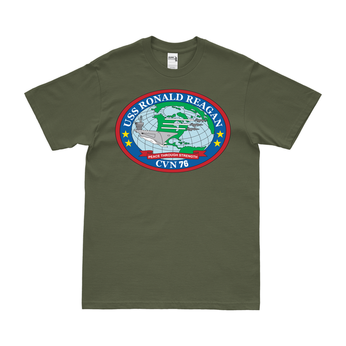 USS Ronald Reagan (CVN-76) T-Shirt Tactically Acquired Military Green Clean Small