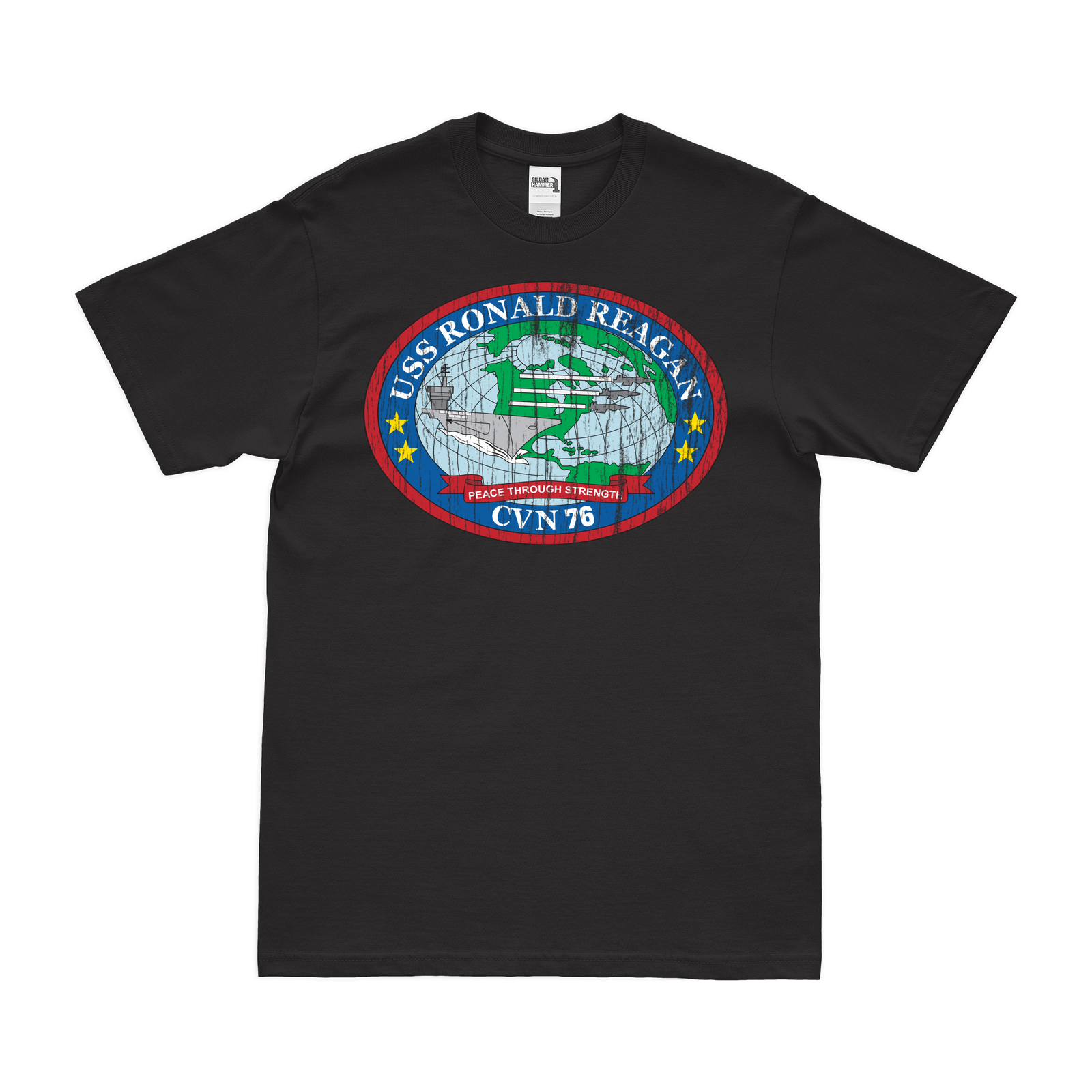 USS Ronald Reagan (CVN-76) T-Shirt Tactically Acquired Black Distressed Small