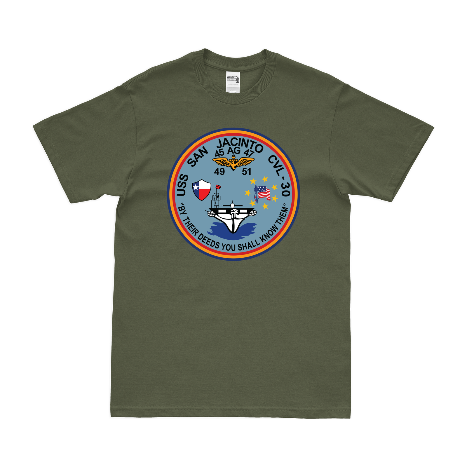 USS San Jacinto (CVL-30) T-Shirt Tactically Acquired Military Green Clean Small
