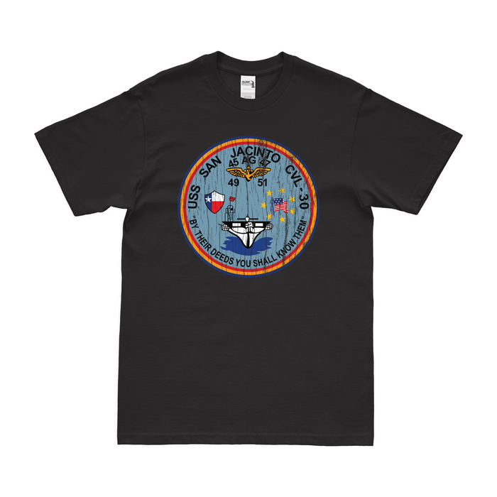 USS San Jacinto (CVL-30) T-Shirt Tactically Acquired Black Distressed Small