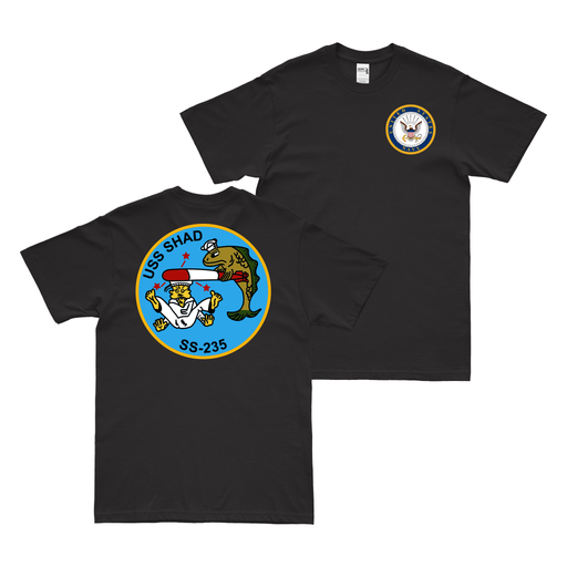 Double-Sided USS Shad (SS-235) Gato-class Submarine T-Shirt Tactically Acquired Black Clean Small