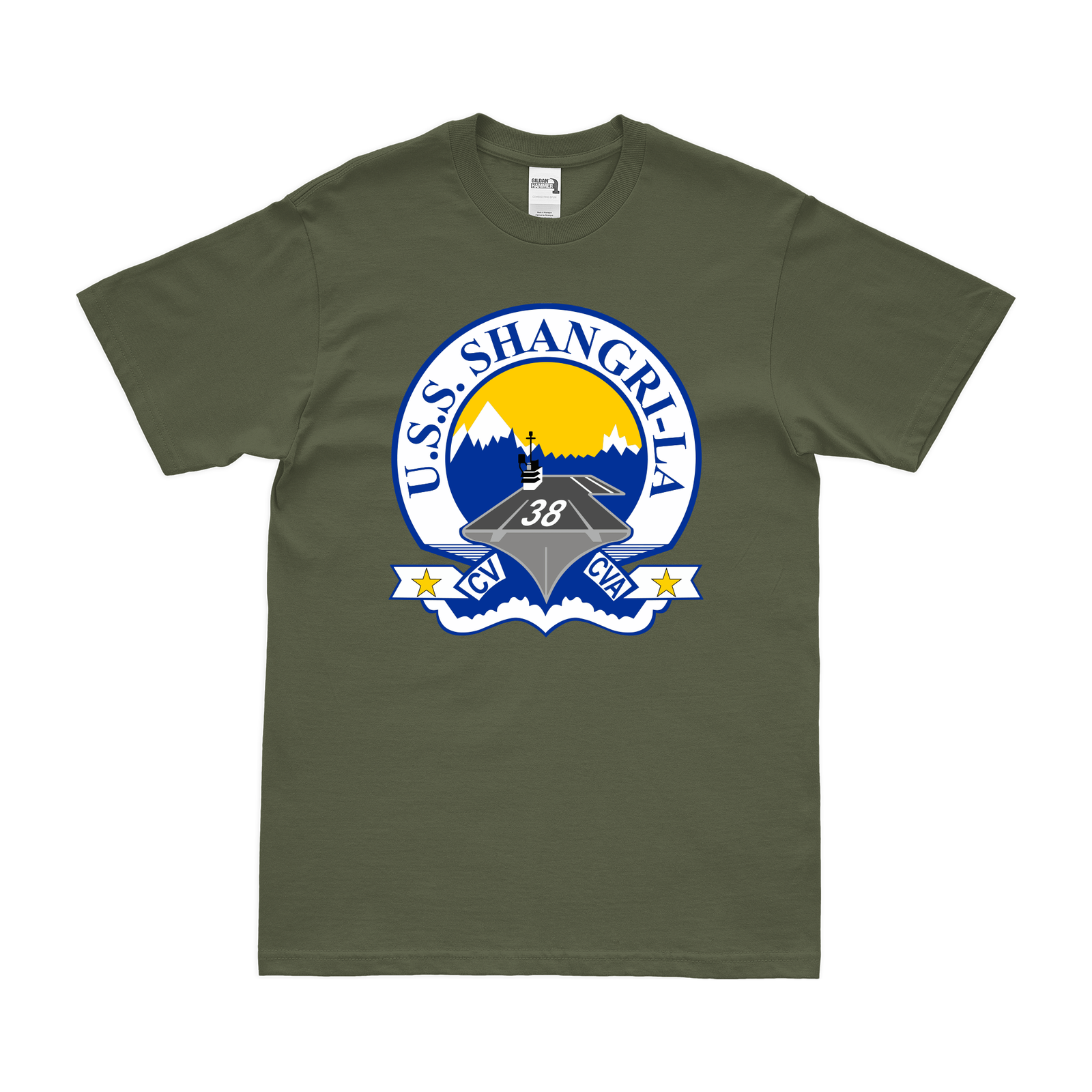 USS Shangri-La (CV-38) T-Shirt Tactically Acquired Military Green Clean Small