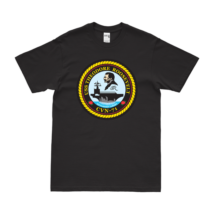 USS Theodore Roosevelt (CVN-71) T-Shirt Tactically Acquired Black Clean Small