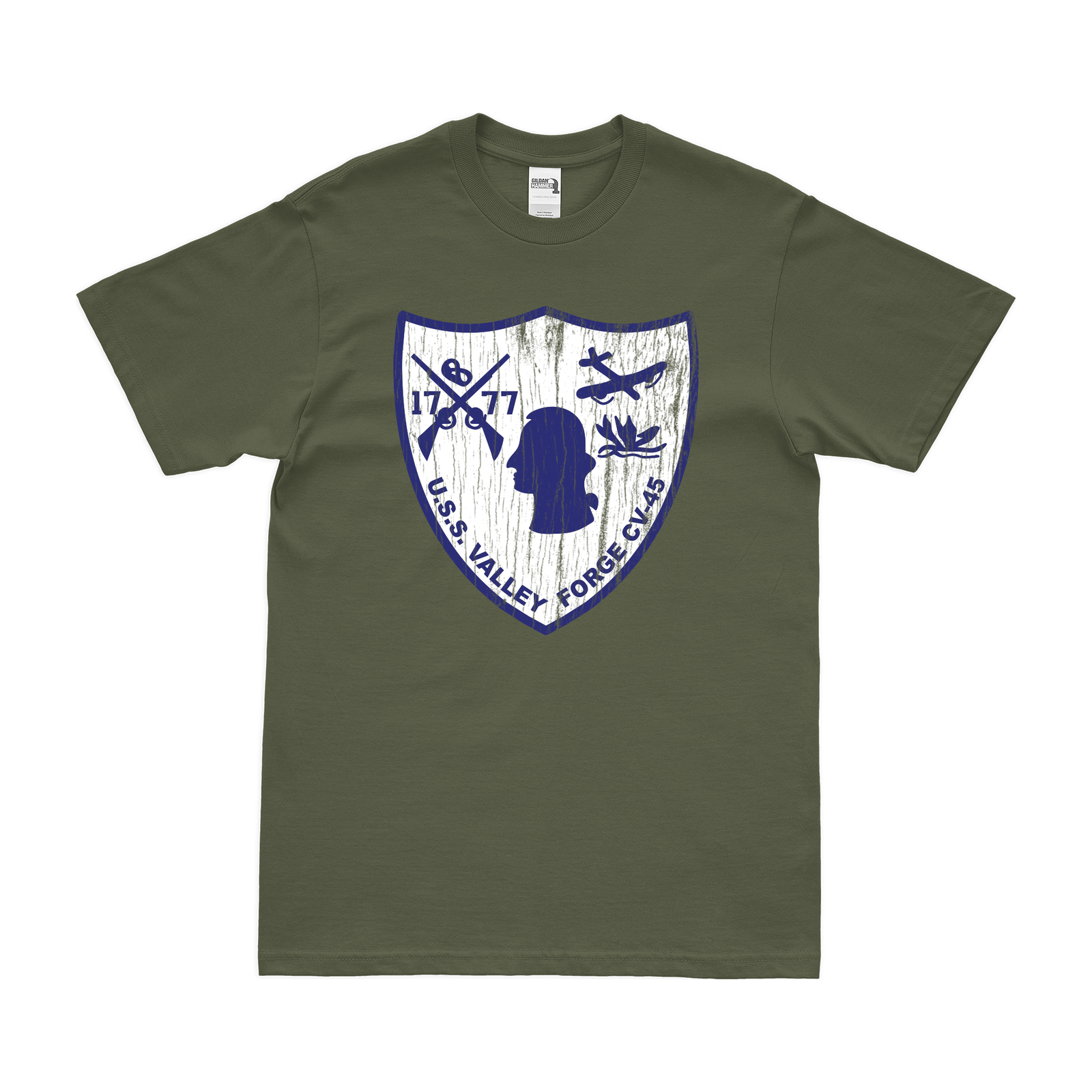 USS Valley Forge (CV-45) T-Shirt Tactically Acquired Military Green Distressed Small